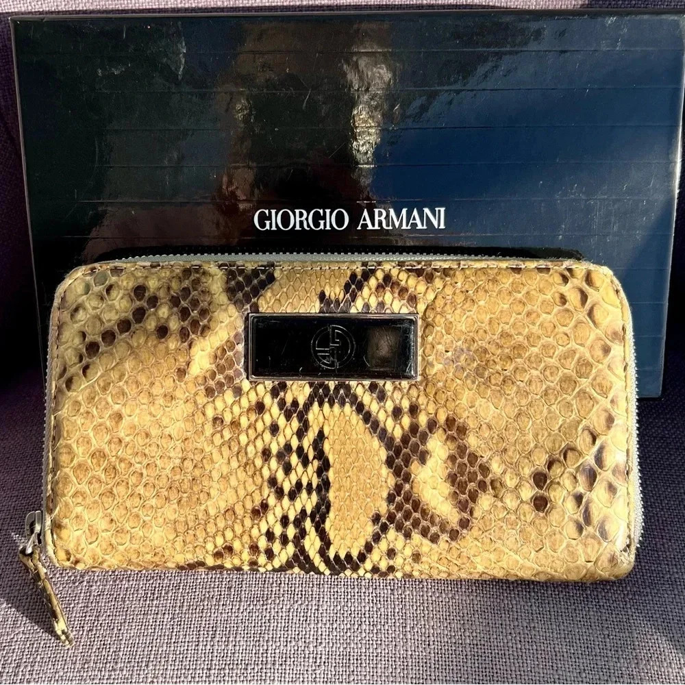 Giorgio Armani Snakeskin Zip Around Continental Wallet